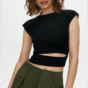 Aritzia Wilfred Yacine Cut-Out Knit Top in Black (Size S)